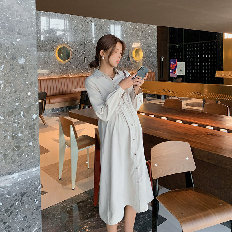 Advanced Conception Maternity Dress Spring Dress Shirt Dress Mid Spring Fashion Temperament Light Lavish Pregnant Woman Professional Foreign Dress Han