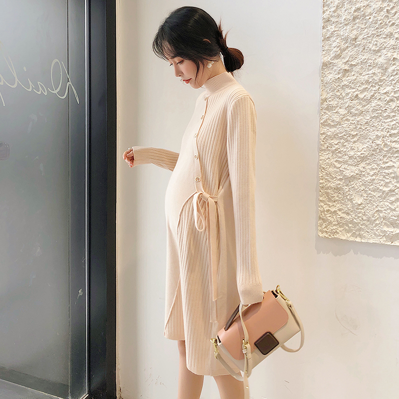 Maternity half-necked sweater skirt mid-length autumn and winter fashion new leggings spring outside wearing a knitted dress