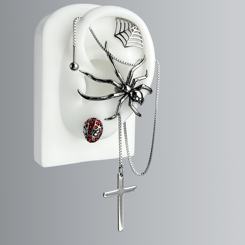 Spider-Man Earrings, Spider Ear Cuffs, No Piercing Needed, Dark Style, Chain Cross Ear Cuffs, Punk, Non-Tarnishing