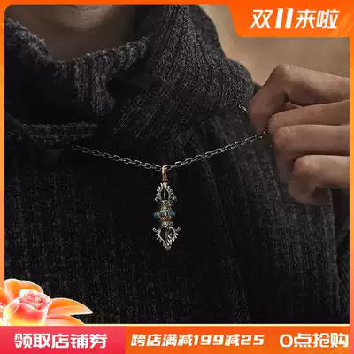 S925 sterling silver diamond pestle demon pestle rotating transfer pendant inlaid brass turquoise key chain pendant