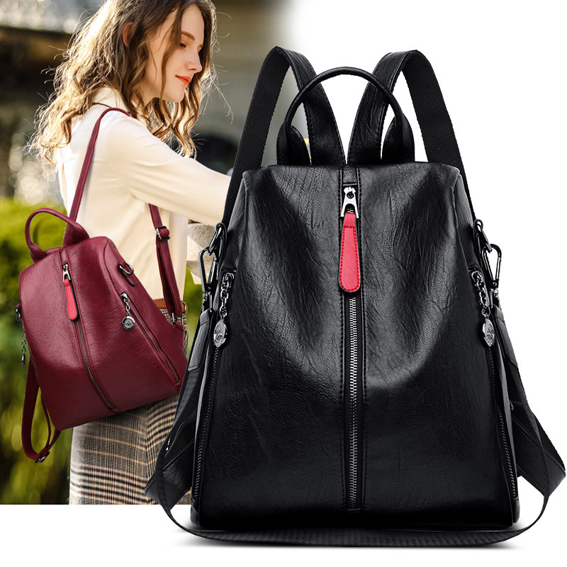 European and American fashion 100 hitch against theft large capacity red soft lambskin Double shoulder bag ladies casual bag lady genuine leather bag