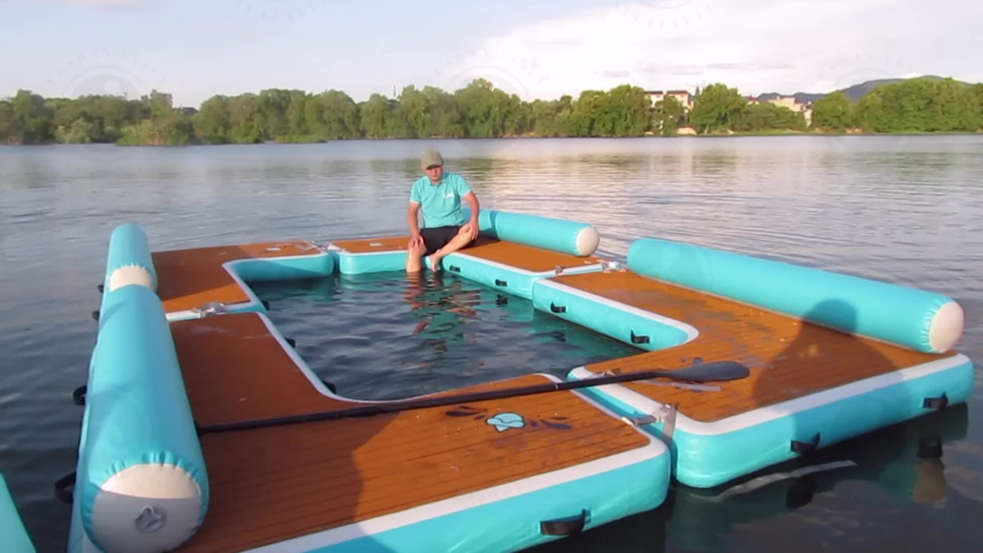 Oem Inflatable Dock Floating Raft Couch Lshape Inflatable Swim Island