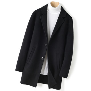 Autumn and Winter Suit Collar 100% Wool Double-Sided Woolen Men's Coat Mid-Length Business Casual Solid Color Jacket