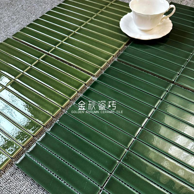 French-Style Long Strip Mosaic Tiles Bathroom Toilet Wall Tiles Restaurant Non-Slip Floor Tiles Kitchen Green Retro Tiles
