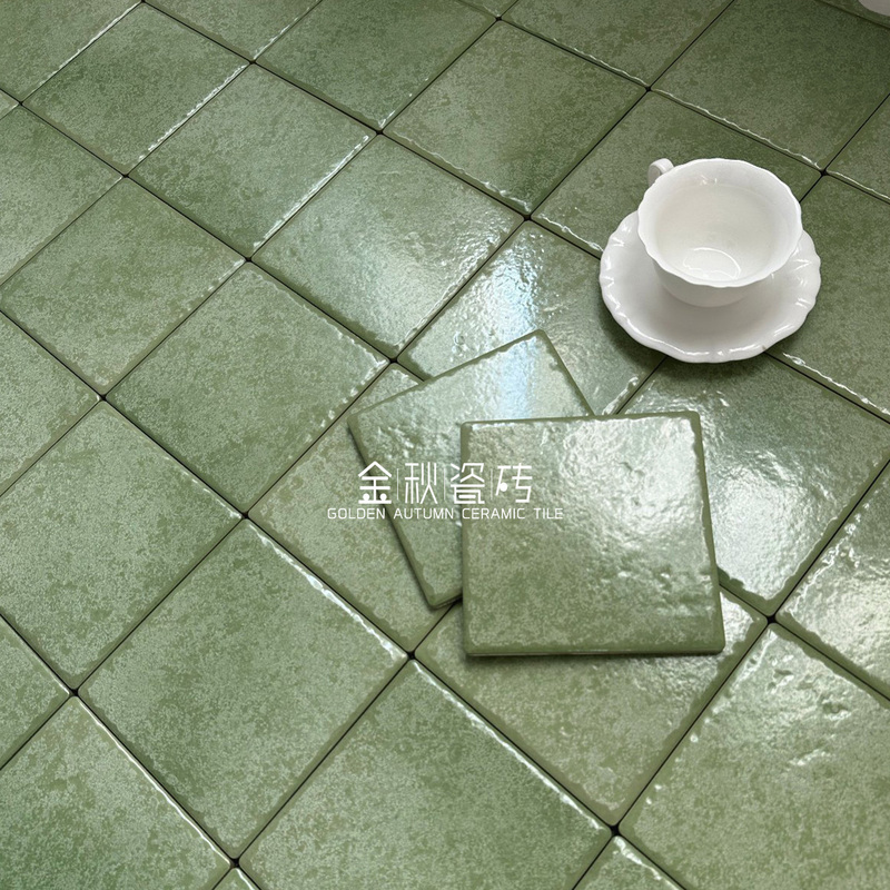 Gradient Retro Green Small Square Tiles French-Style Bathroom Tiles Bathroom Kitchen Wall Tiles Restaurant Non-Slip Floor Tiles Colorful