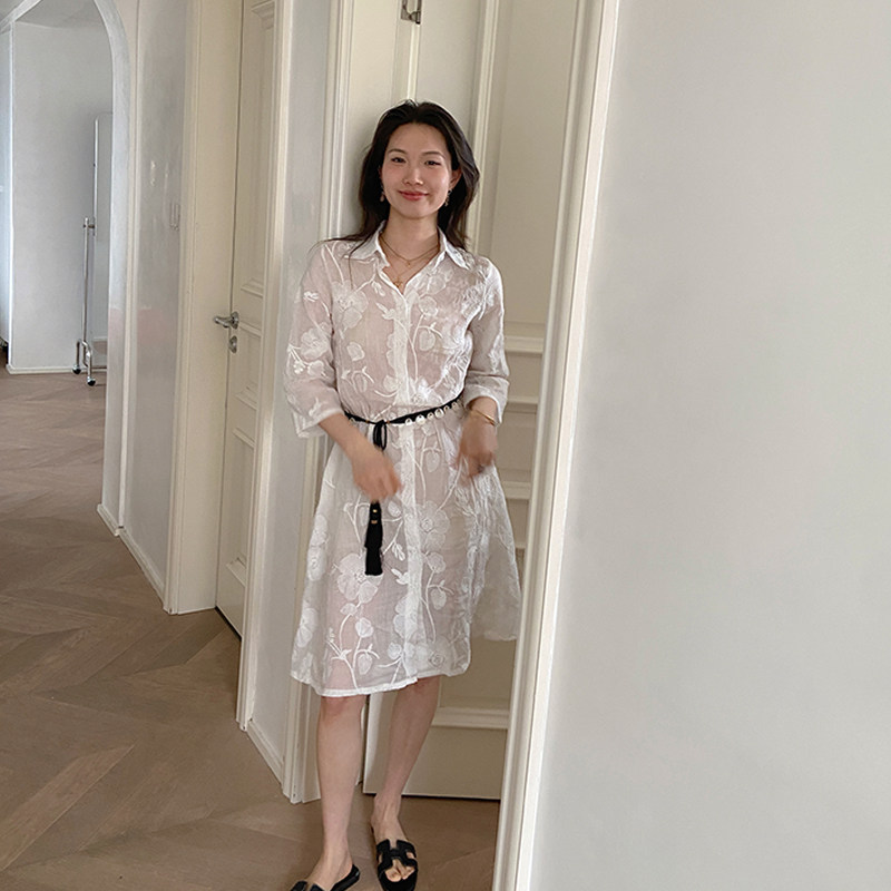 Icec【 30% off 】Luna Llena Ss26 Capri White Ramie Full-Button Shirt Dress