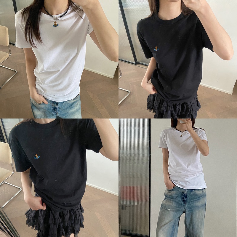 [Clearance Sale] Vivienne Westwood 25 New Embroidered Saturn Irregular T-Shirt Short Sleeves