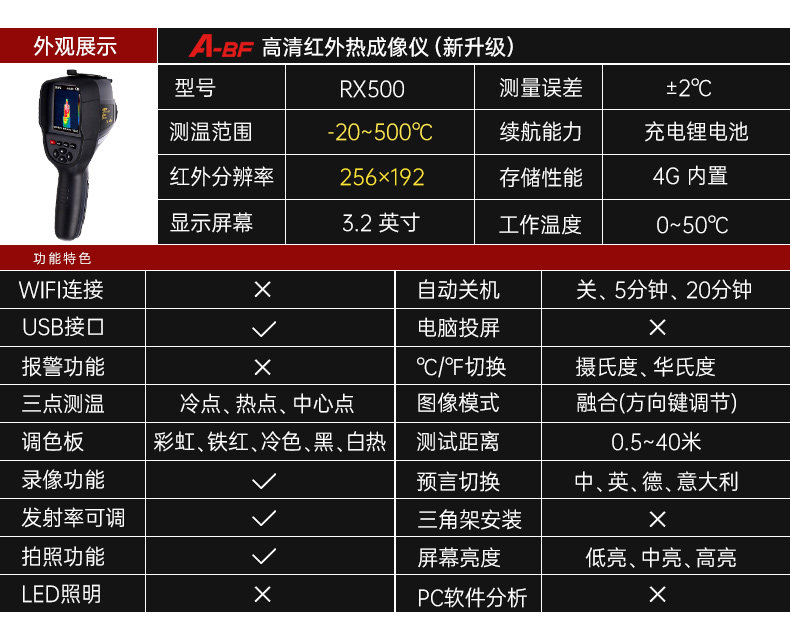 Тепловизор a-bf 不凡红外热像仪高清手持红外成像电力故障地暖测漏热像仪
