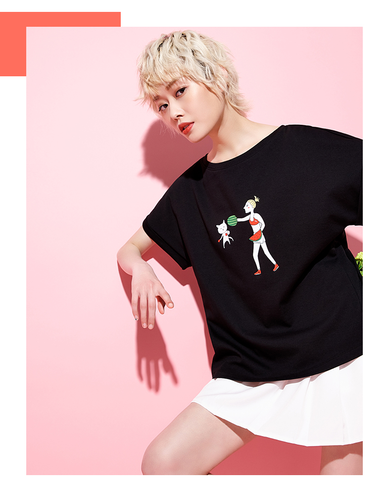 Anta ICY Illustrator tên chung áo thun nữ tay ngắn 2019 hè mới xu hướng mới sau khi chia mẫu cotton T nữ - Áo phông thể thao áo thun thể thao nam