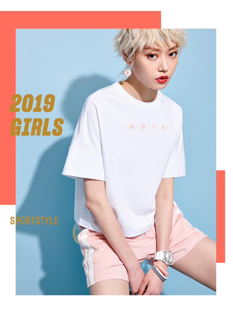 Áo thun nữ tay ngắn thể thao Anta 2019 hè mới bf gió xu hướng nửa tay áo sơ mi nữ tay ngắn cotton - Áo phông thể thao áo tanktop nam khoét nách sâu