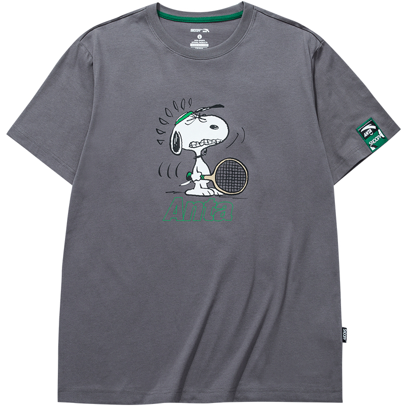 [Unisex] 2 Slate Grey - Playing TennisAnta Snoopy Joint fund Short sleeve male 2021 summer lovers Compassionate motion T-shirt female leisure time easy Half sleeve
