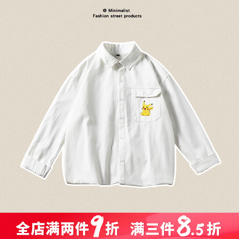 Pikachu graffiti joint elf salt men's shirt Japanese workwear long-sleeved Xia Coco the same dress