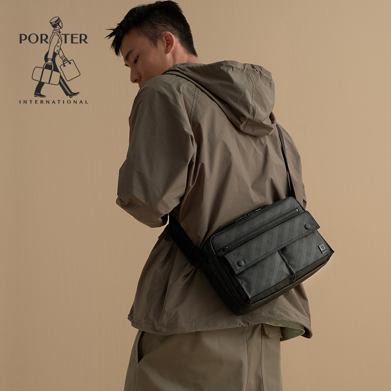 Porter International fog PU single shoulder slope bag for men and women light luxury crowd cross chest bag commutes