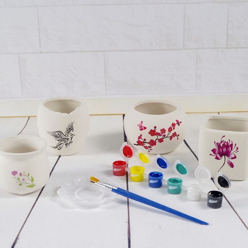 Hand-painted flowerpot diy material Huanchuang Children's Day Kindergarten handmade painted white embryo succulent pot small vase