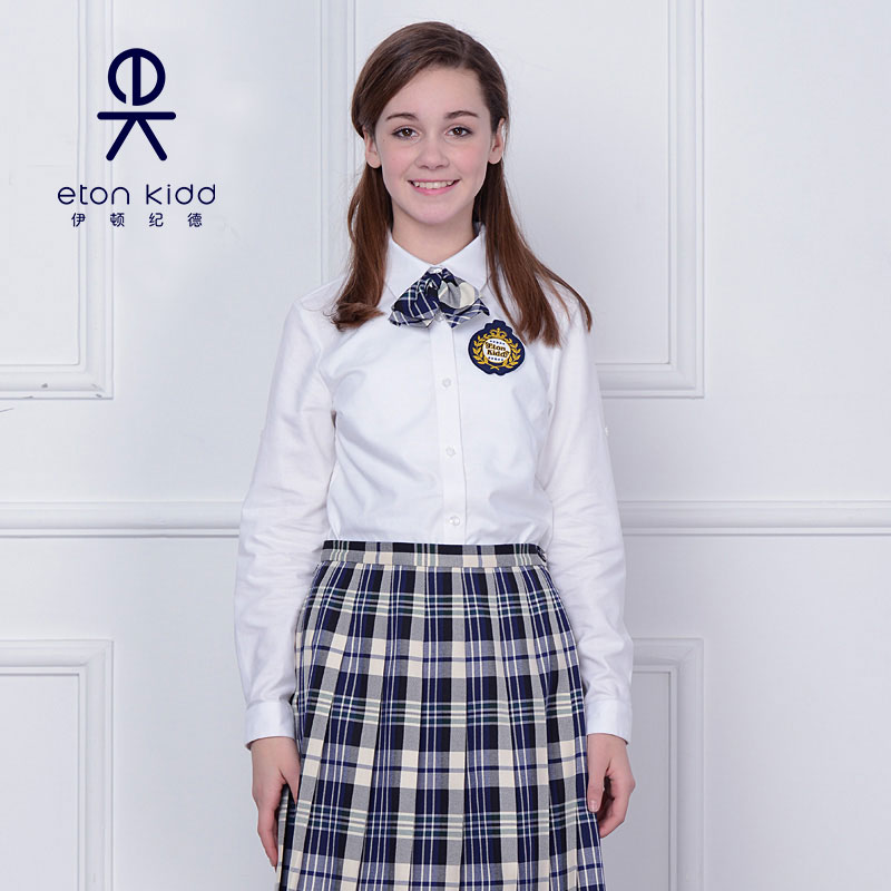 Eaton Gide primary and secondary school students British school uniform girls white cotton shirt spring and autumn long-sleeved shirt 16c256