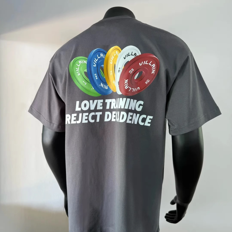 Training Daily | Colorful Dumbbell T-Shirt American Casual Style Unisex Short Sleeve Loose Fit Sports Weightlifting