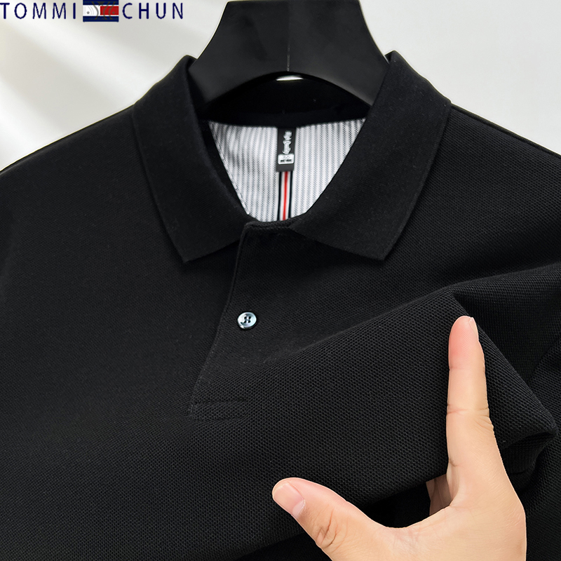 Ole Genuine Tommy Pure Cotton Short-Sleeved T-Shirt Men's Summer New Business Casual Lapel Polo Shirt for Young and Middle-Aged People