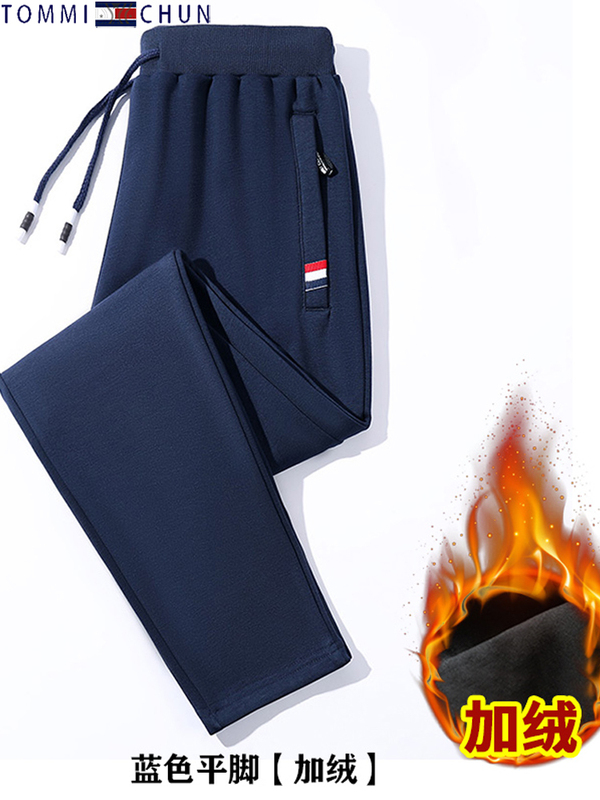 Authentic American Tommy Brand Pure Cotton Sweatpants, New Large Size Solid Color Jogger Sports Warm Casual Pants for Young and Middle-Aged Men
