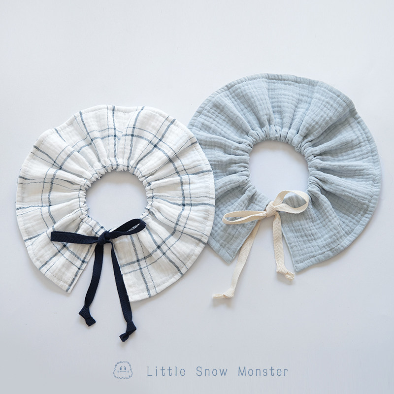 Japanese newborn baby plaid organic cotton gauze 4 layers baby bib bib pocket 360 degree princess tie