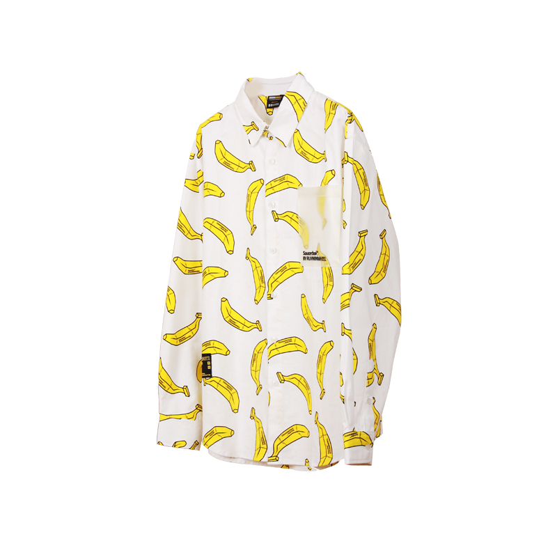 [Clearance] Saucerboi Banana Hong Kong Style Printed Shirt Couple Shirt Textured Men's Japanese Long Sleeve Shirt