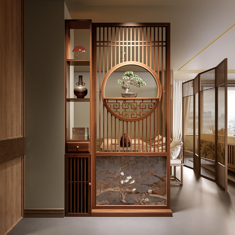 New Chinese-Style Song Dynasty Aesthetics Solid Wood Screen Partition for Entryway, Facing the Door, Foyer, Living Room, Bathroom, and Wind-Blocking New Chinese-Style Song Dynasty Aesthetics Solid Wood Screen Partition for Entryway, Facing the Door, Foyer, Living Room, Bathroom, and Wind-Blocking