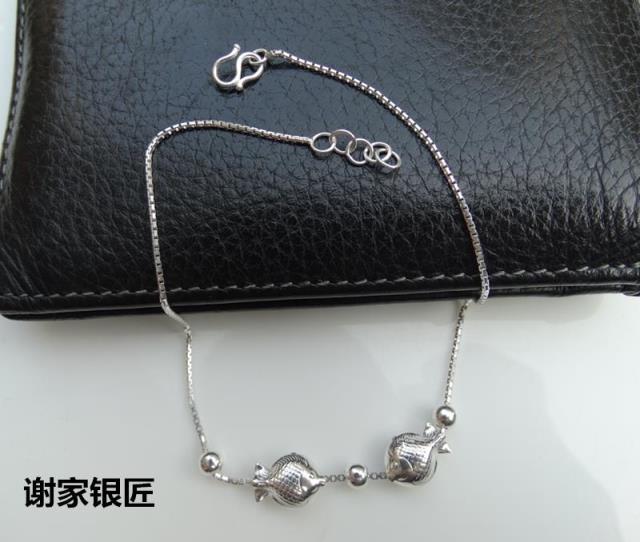 Xie Jia silversmith 999 sterling bạc vòng chân Song Ngư nữ vòng chân Nhật Bản và Hàn Quốc dễ thương hôn cá miệng đơn giản mùa hè tươi mát lắc chân nam