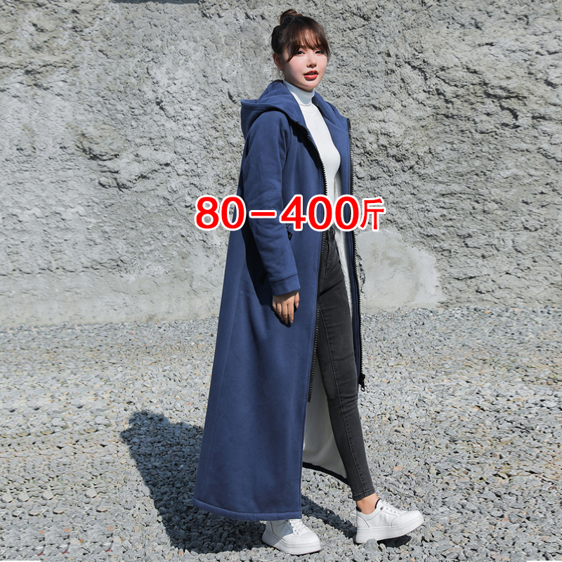 Long Ankle Sweatshirt Outwear Windbreaker Fleece-Lined Thickeneded Outwear Fat mm Plus Extra Large Size 200 Pounds 150kg
