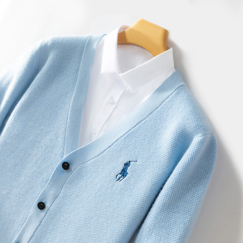 秋冬新作カシミヤセーターメンズVネックカーディガンボタンカジュアルファッションジャケットジャカード万能ニットウールセーター