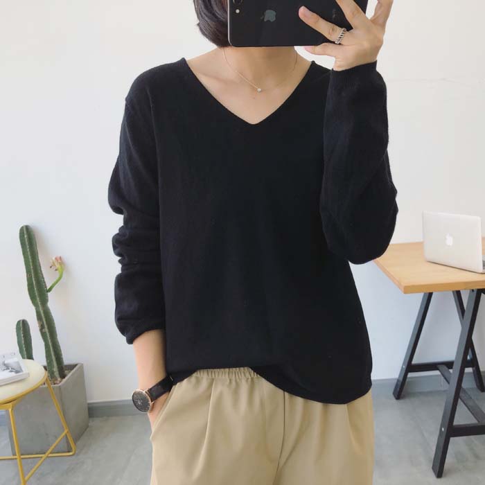 Bên trong mặc áo len mỏng cổ chữ V dài tay mùa thu nữ 2018 mới áo khoác cardigan nữ