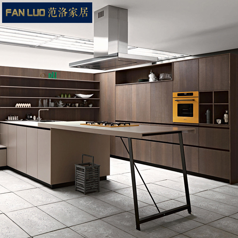 Fanluo home grid wood grain whole open cupboard custom bar down kitchen kitchen cabinet custom whole house