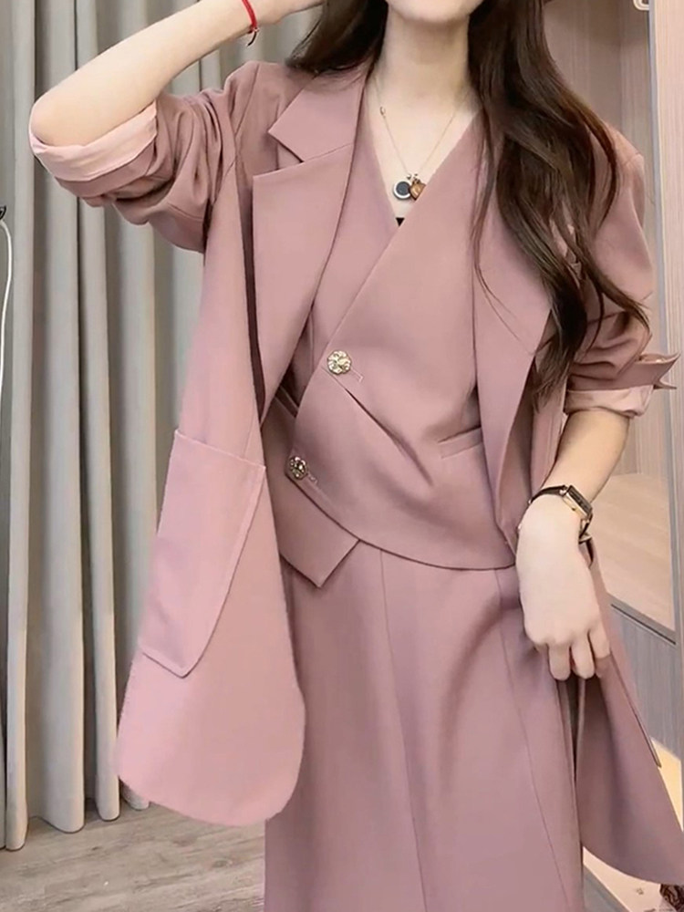 AUTUMN NEW HEPBURN STYLE FRENCH RETRO SUIT SUIT FEMININE THIN SUIT MERMAID SKIRT THREE-PIECE SUIT