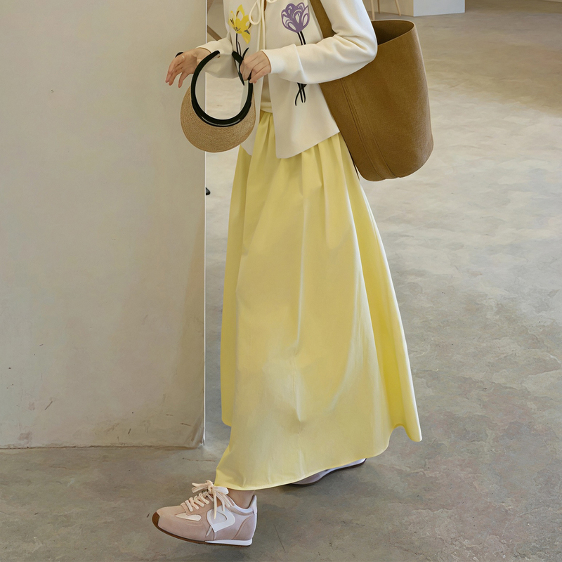Yellow Skirt, Summer Thin Style, Bright Dopamine Outfit, Plus Size Long A-Line Skirt for Women, 2026 New Model