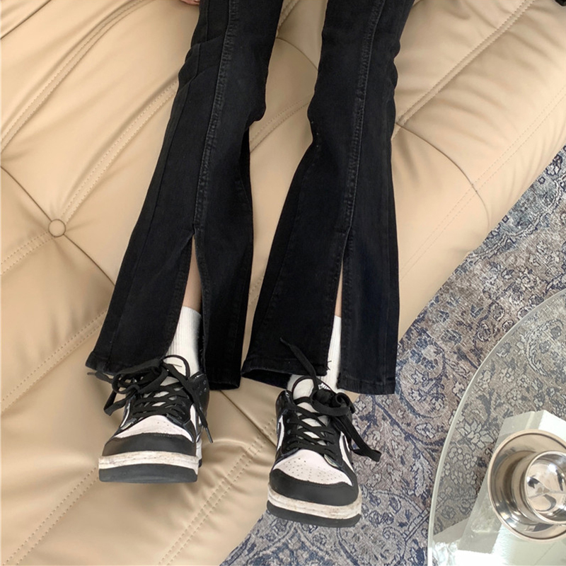 Black Slit Denim Flared Pants for Women 2026 Summer Plus Size Pear-Shaped Body Slimming Bell-Bottom Pants with Drape Effect Long Pants