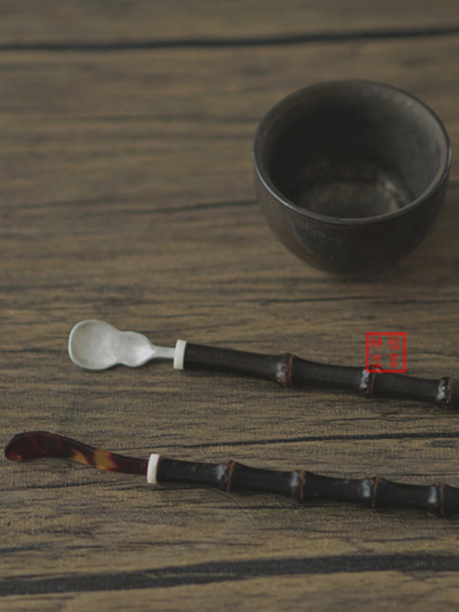 Handmade Natural Purple Bamboo Handle Tea Dial Tea Spoon Day Style Retro Pure Tin Teaspoon Six Gentlemen Take Tea Tools Tea Daub-Taobao