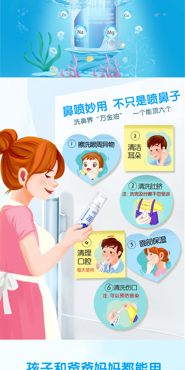 年销量过亿支 法国原产 Gifrer 主打款生理海盐水鼻喷雾 100ml*2瓶 图6