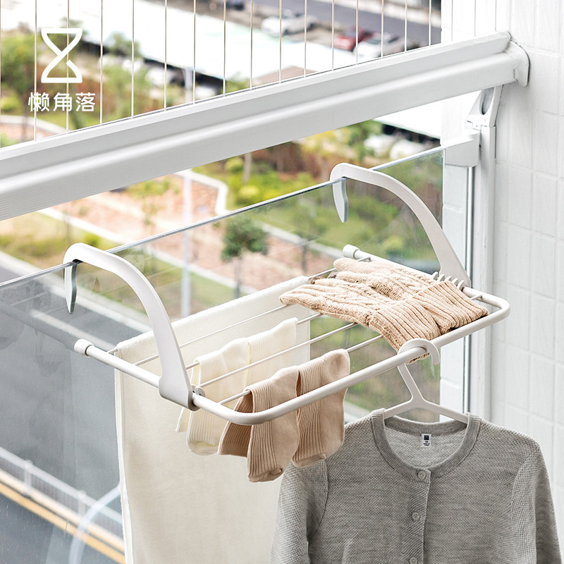 Lazy corner Wrought iron window drying rack window sill drying shoe rack artifact small folding balcony hanger 62665