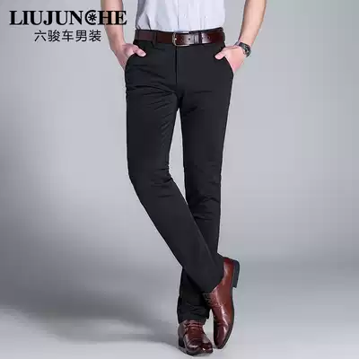 Spring casual pants men's straight loose elastic black men's pants middle-aged summer thin non-ironing business pants men