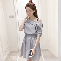 2021 summer dress new junior high school students strapless short sleeve dress girl Korean version of long hipster skirt