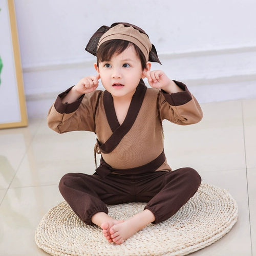 Детский древний костюм ханфу маленький монаш состраданий фермер мальчик девочка Югонг переезжает на горные костюмы книга Детская деятельность костюм китайский учебный костюм