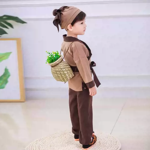 Детский древний костюм ханфу маленький монаш состраданий фермер мальчик девочка Югонг переезжает на горные костюмы книга Детская деятельность костюм китайский учебный костюм
