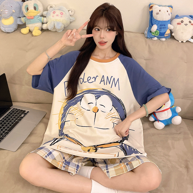 Pajamas for Women, Pure Cotton, Summer Short-Sleeved, Thin, Cute, Loose, Plus Size, Plus Size 100kg Home Wear Set Pajamas for Women, Pure Cotton, Summer Short-Sleeved, Thin, Cute, Loose, Plus Size, Plus Size 100kg Home Wear Set