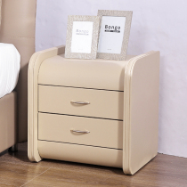 First class modern light luxury Rock board bedside table solid wood leather ins simple Italian bedroom small Nordic bedside cabinet