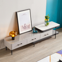 Light luxury Rock board TV cabinet modern living room storage stretch floor cabinet small apartment telescopic TV cabinet coffee table combination
