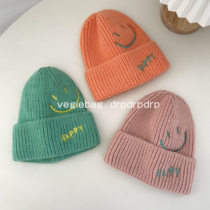 vegiebag smiley face childrens wool hat autumn and winter warm all-match baby solid color embroidered tide hat pullover cap