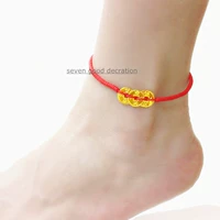 Tiền cổ, vòng chân, dây chân, khóa cuộc sống lâu dài, vòng tay, dây đỏ, dệt, vàng, phong cách Trung Quốc, may mắn, ác thần, nam và nữ vòng chân bạc nữ đẹp