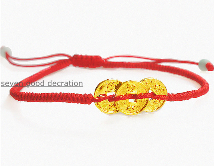 Tiền cổ, vòng chân, dây chân, khóa cuộc sống lâu dài, vòng tay, dây đỏ, dệt, vàng, phong cách Trung Quốc, may mắn, ác thần, nam và nữ lắc chân nữ 10k