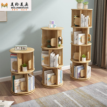 All solid wood rubber wood rotating bookcase bookshelf childrens toy storage cabinet floor-standing book picture book display rack cabinet