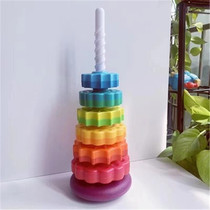 Baby Size Rainbow Tower Transturn Music Toy Puzzle early to teach 1-2-3-year-old baby fun ring laminated Leaf