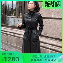 New spring and autumn leather leather clothing long womens sheep leather locomotive stand collar slim leather jacket windbreaker jacket