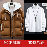 YH681 Хаки (пуховик + белый свитер)